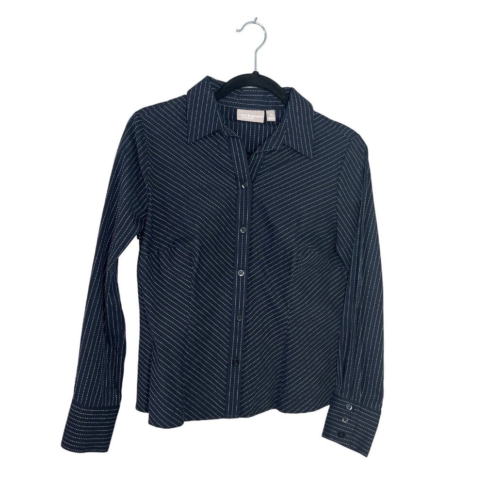 Croft & Barrow Collared Long Sleeve Top Size PS Black White Button Front Office